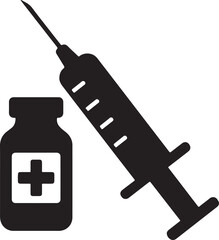 Silhouette vector EPS of syringe and vial, medical injection and vaccine symbol for healthcare and treatment.