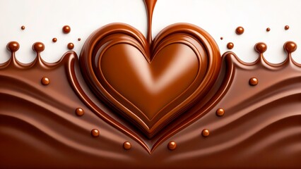Rich chocolate heart design with flowing waves and droplets showcasing sweet artistry in a modern style