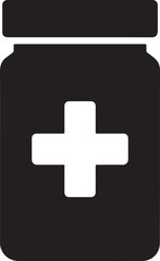 Obraz premium Silhouette vector EPS of medicine box with cross, healthcare icon for medical supplies and pharmacy use.