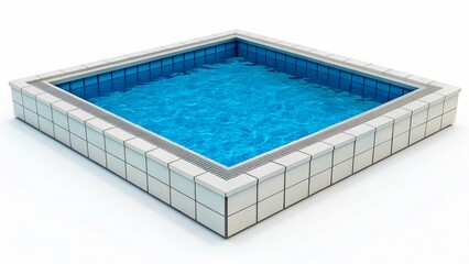 Refreshing blue swimming pool with tiled edges surrounded by water in a relaxing environment