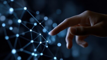 A Hand Gently Touching a Complex Network of Interconnected Lines Symbolizing Technology Communication and Digital Connectivity in Modern Society