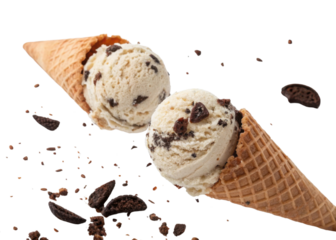 Delight in rich flavors of cookies and cream ice cream served in crispy cones, perfect for sweet treat on warm day