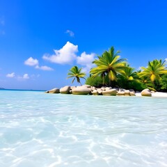 Relaxing tropical seashore with clear blue water and sandy beach