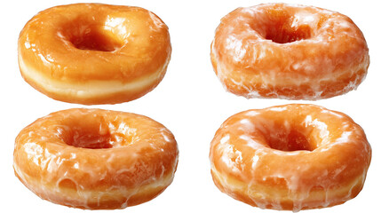 Four glazed donuts, a delicious and sweet treat for any occasion delicious.