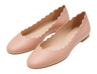 Scalloped edge ballerina flats in pastel leather with a soft matte appearance