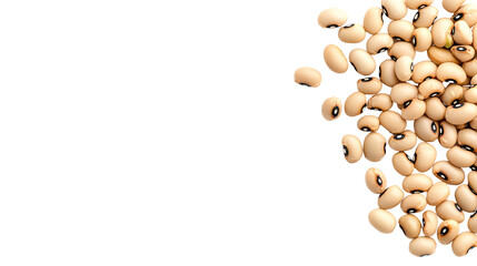 A pile of dried black-eyed peas on a white isolated background.