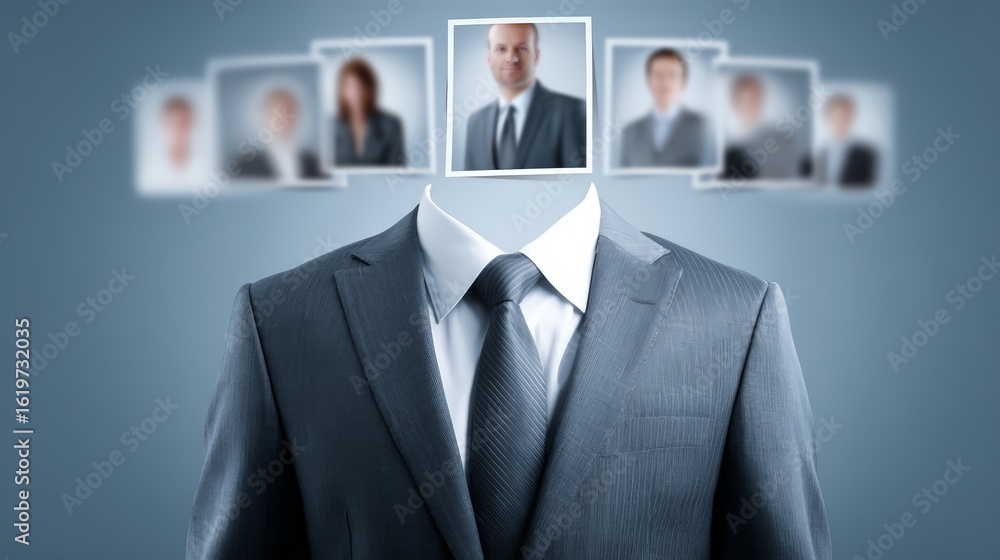 Poster a conceptual image of a businessman with floating profile pictures showcasing teamwork.