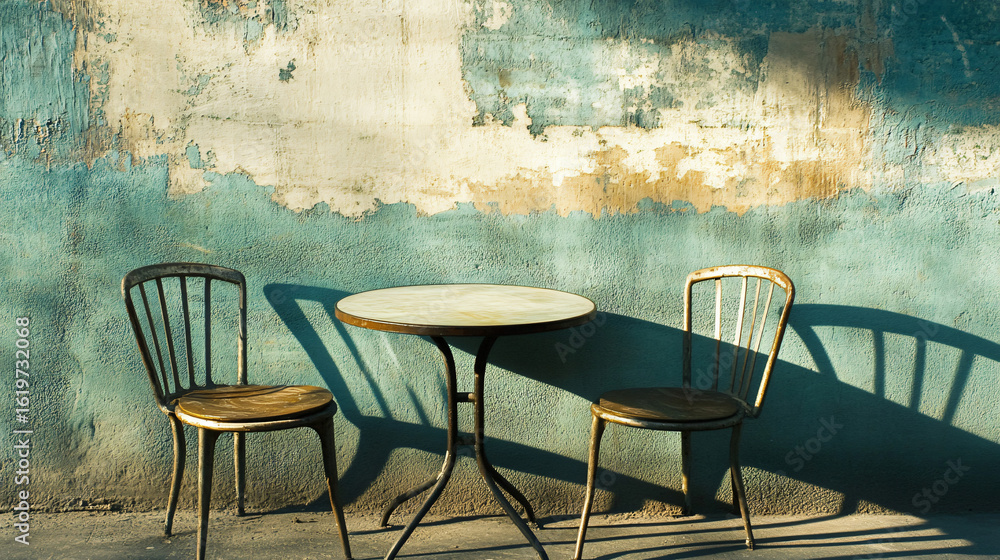 Poster cozy setting featuring two elegant chairs and a small table perfect for relaxation and conversation