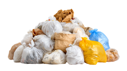 A pile of various garbage bags, showcasing the problem of waste management.