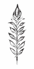 Fototapeta premium Minimilist a stylized illustration of a plant stem with leaves in black and white ink wash style drawing art vector