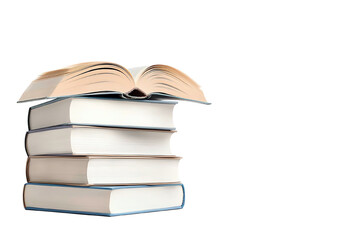 A stack of four closed books with one open book on top, showcasing a love for reading and knowledge.