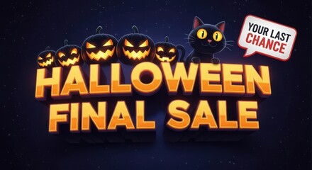 Halloween final sale with pumpkins and a cartoon cat image