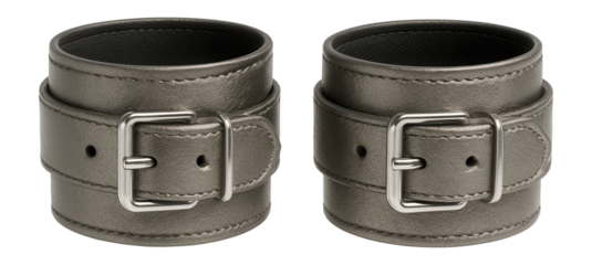 Metallic faux leather wrist cuffs with buckle fastenings