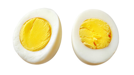 Detailed closeup of a hardboiled egg cut in half, showcasing yolk and white closeup.