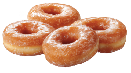 Four glazed donuts, a tempting treat for sweet indulgence and culinary delights.