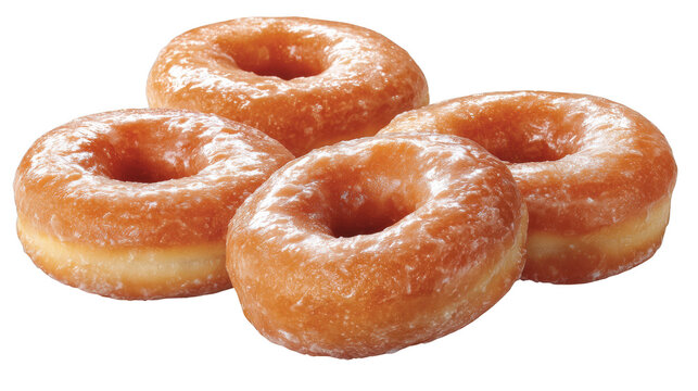 Four glazed donuts, a tempting treat for sweet indulgence and culinary delights.
