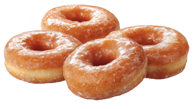 Four glazed donuts, a tempting treat for sweet indulgence and culinary delights.