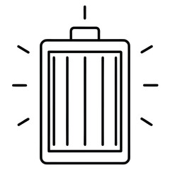 A simple clean line art icon representing a fully charged battery with radiating energy lines symbolizing power and readiness