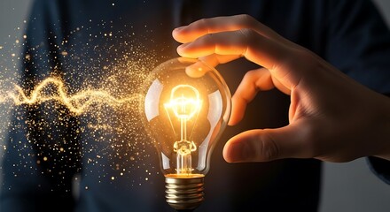 Illuminating Ideas: A Hand Gently Holds a Glowing Light Bulb, Symbolizing Innovation, Creativity, and the Birth of New Concepts.  A Spark of Genius.