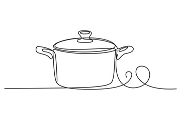 Continuous one line drawing cooking pot kitchenware minimal vector illustration design icon