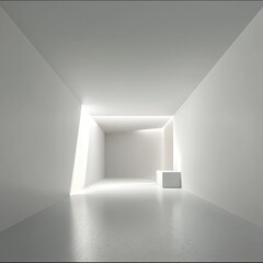 Obraz premium Modern minimalist white hallway with bright light at the end