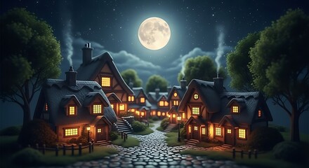 Enchanted Night Village: Moonlit Cottages and Cozy Charm