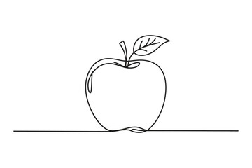 Apple with Leaf One Line Drawing Vector