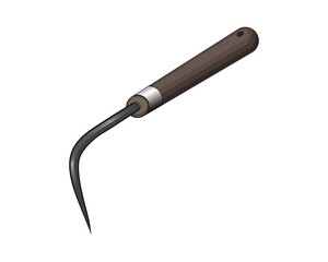 vector design of a hook tool with a handle made of dark brown wood which is usually used on bonsai tree roots