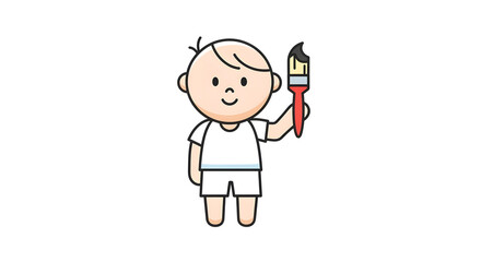 A cute cartoon illustration of a young boy holding a paintbrush. The character represents childhood creativity and the joy of art.
