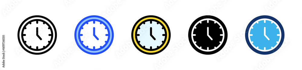 Poster clock icon collection with multiple styles