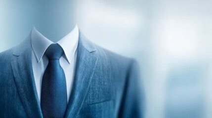 A surreal image of a formal suit without a head representing professionalism.