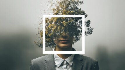 A surreal representation of nature intertwined with human consciousness.