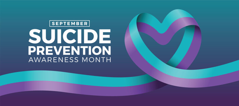 Suicide prevention awareness month - Teal and purple ribbon awarenss sign rolling to heart shape vector design