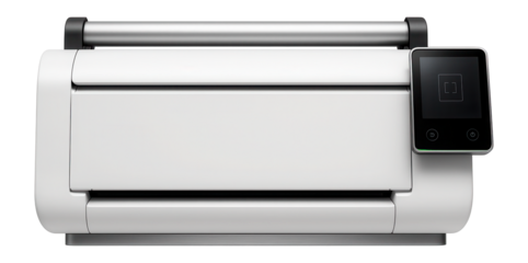 Large format scanner with roll feeder and touchscreen control panel for architectural blueprints