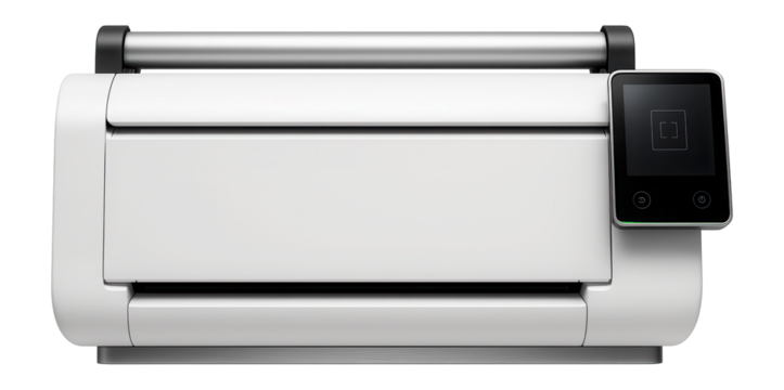 Large format scanner with roll feeder and touchscreen control panel for architectural blueprints