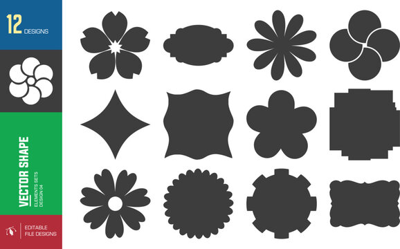 Vector shapes set with floral and geometric design elements in grayscale visuals - Powered by Adobe