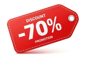 Red discount tag showing seventy percent off promotion