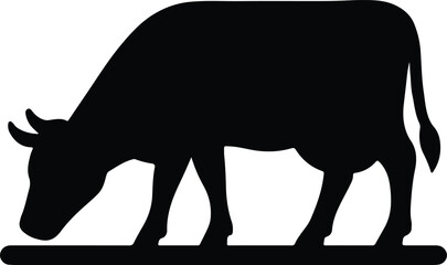 Silhouette cow grazing black on a white background vector Illustrator