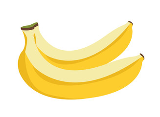 Vector-style cartoon image of two yellow bananas, partially peeled, isolated on a white background with clean and bright colors.