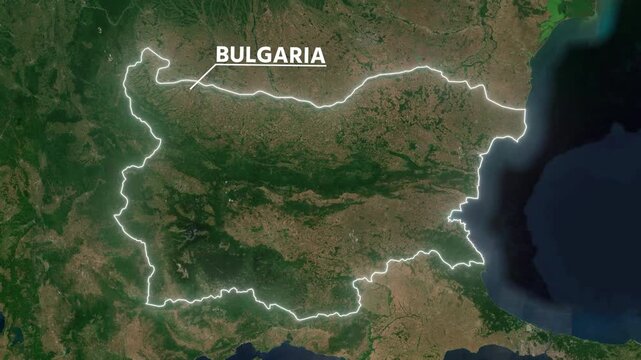 Zoom from Earth to Bulgaria. Glow outline map animation satellite view with highlighted country borders. Cinematic documentary 3d world map animation highlights aerial views, tourism, and travel. 4k