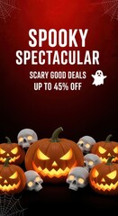 Pumpkins and skulls with spooky spectacular text overlay