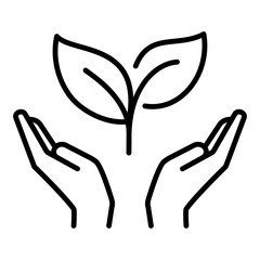 Hand holding leaves icon, symbolizing care for nature and environmental protection.