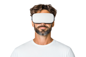 Man wearing virtual reality headset, engaged in immersive experience, modern technology concept.
