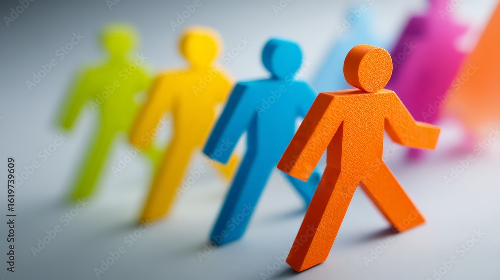 Poster colorful figures representing teamwork and collaboration in a professional setting.
