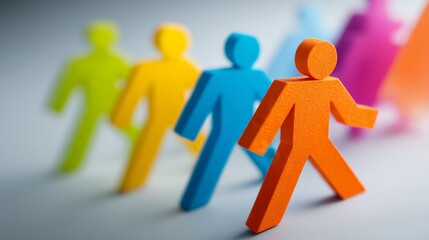 Colorful figures representing teamwork and collaboration in a professional setting.