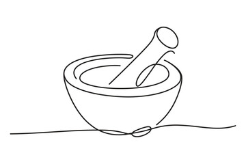 Pestle Mortar Kitchen Tool One Line Drawing Vector