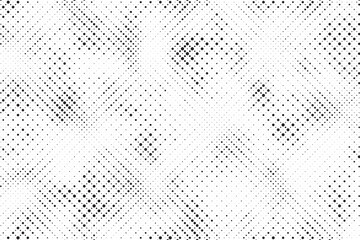Grunge halftone gradient background. Faded grit noise texture. White and black sand wallpaper. Retro pixelated backdrop. Anime or manga style comic overlay. Vector graphic design textured template	