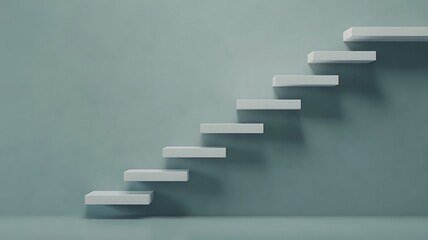 White floating stairs ascending against a muted teal wall background steps climbing