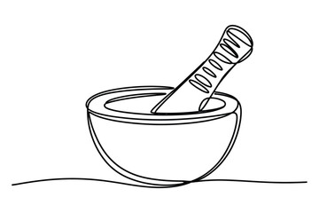 Pestle and Mortar One Line Vector Kitchen Tool Drawing