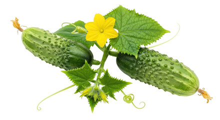 Isolated Cucumber with Flower and Leaves